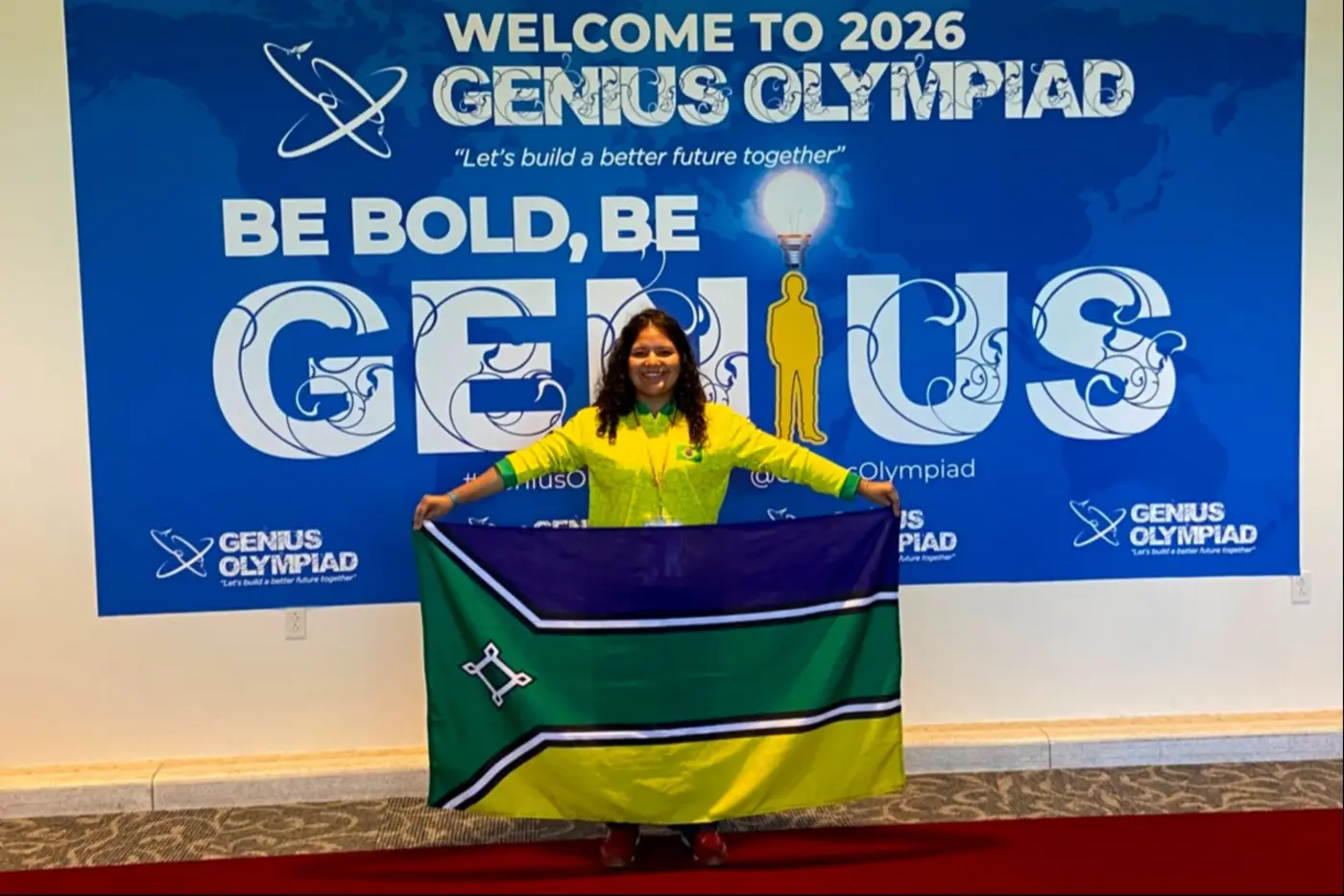 Estudante da rede pública do Amapá discursa na abertura da Genius Olympiad, nos Estados Unidos