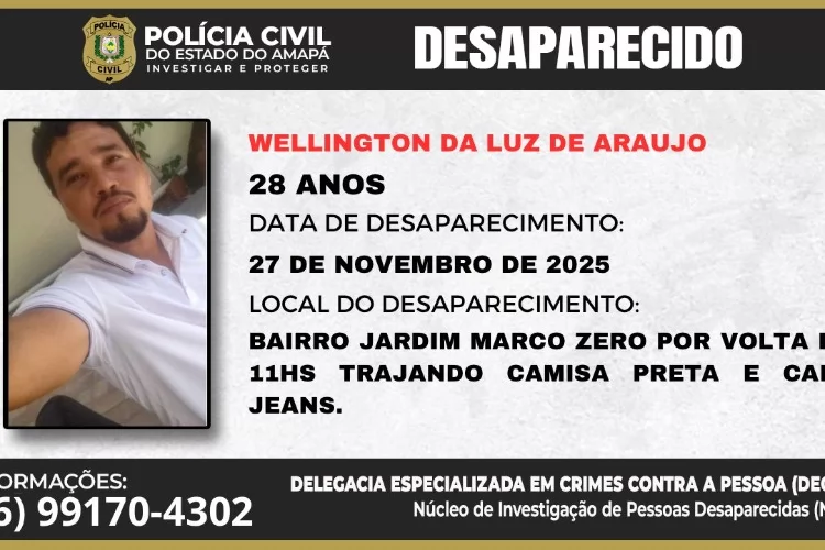 PC de Macapá pede a colaboração da população para localizar homem desaparecido