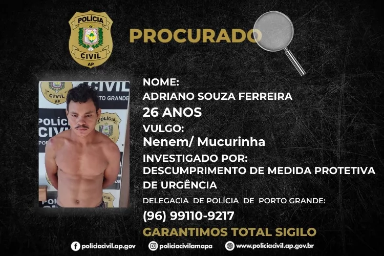 PC pede ajuda da população para localizar investigado por descumprimento de medida protetiva de urgência